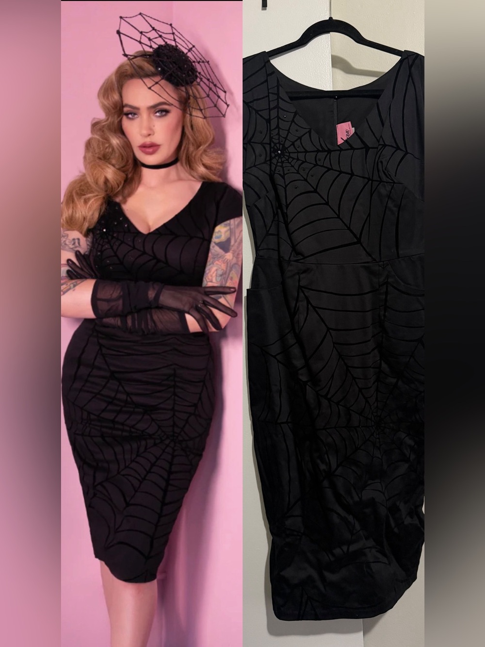 Vixen by Micheline Pitt Black Widow Spiderweb Wiggle Dress Large